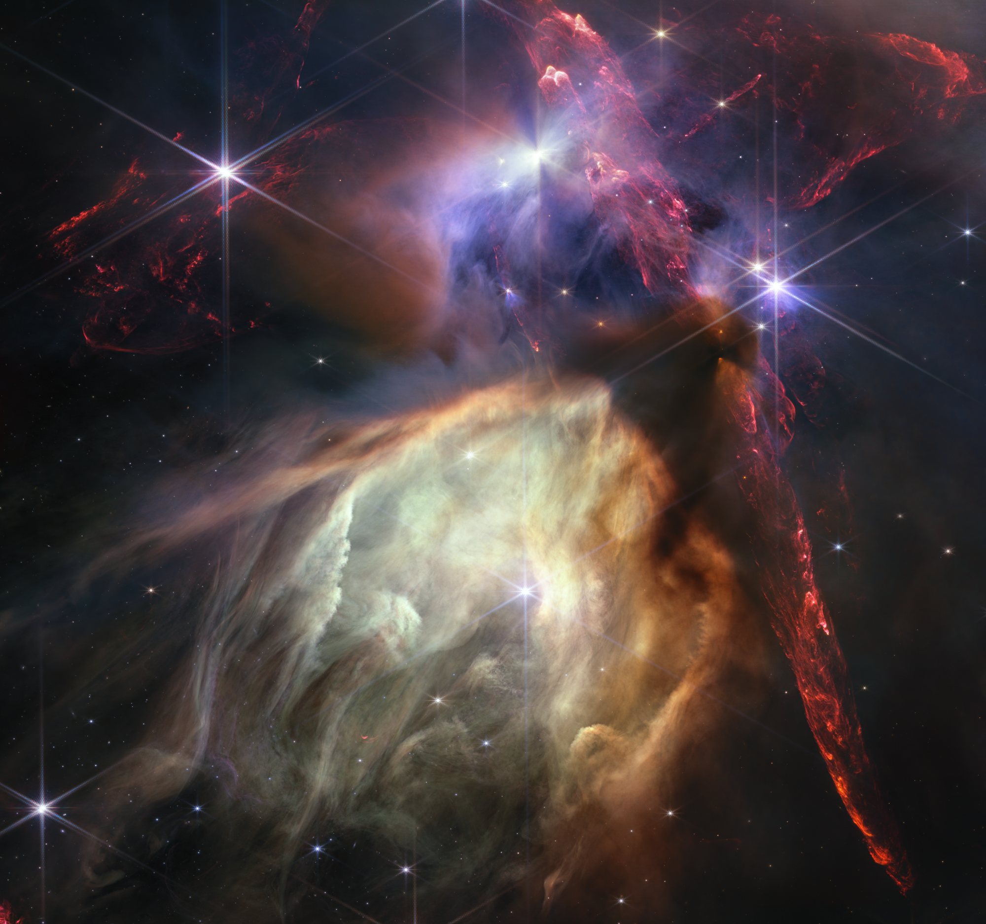 Rho Ophiuchi star formation region in the JWST lens.
