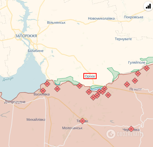 Orikhiv on the map.