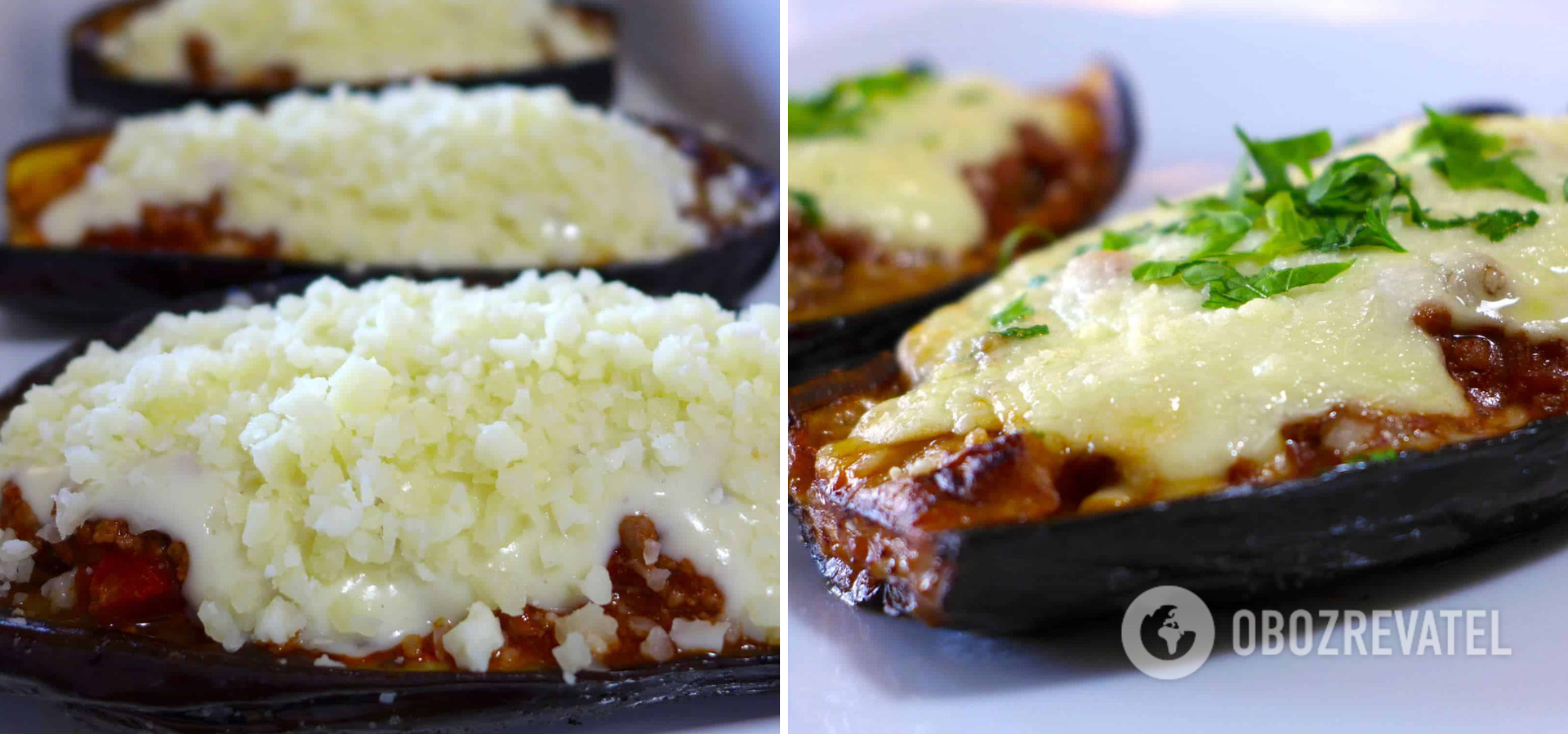 Baked eggplants with sauce and cheese