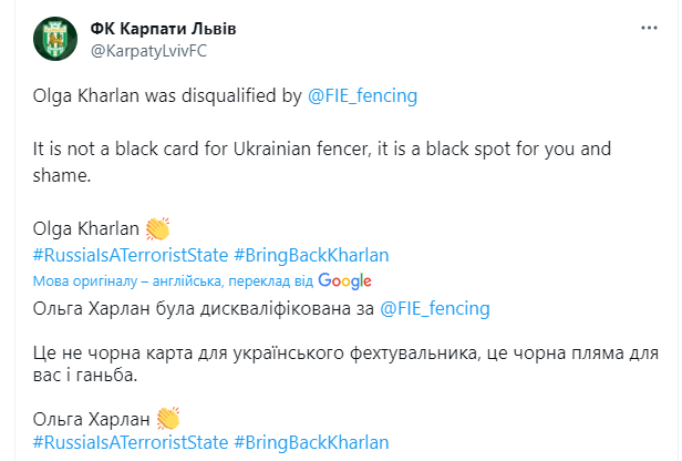 ''We do not shake hands with murderers''. Online reaction to the incident with Harlan and the Russian woman at the World Fencing Championships