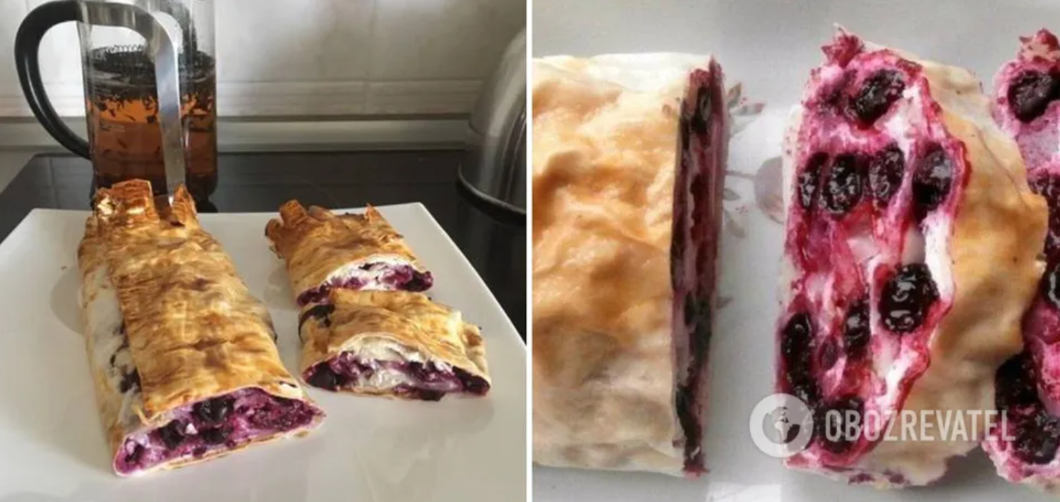 Roll with cottage cheese and berries