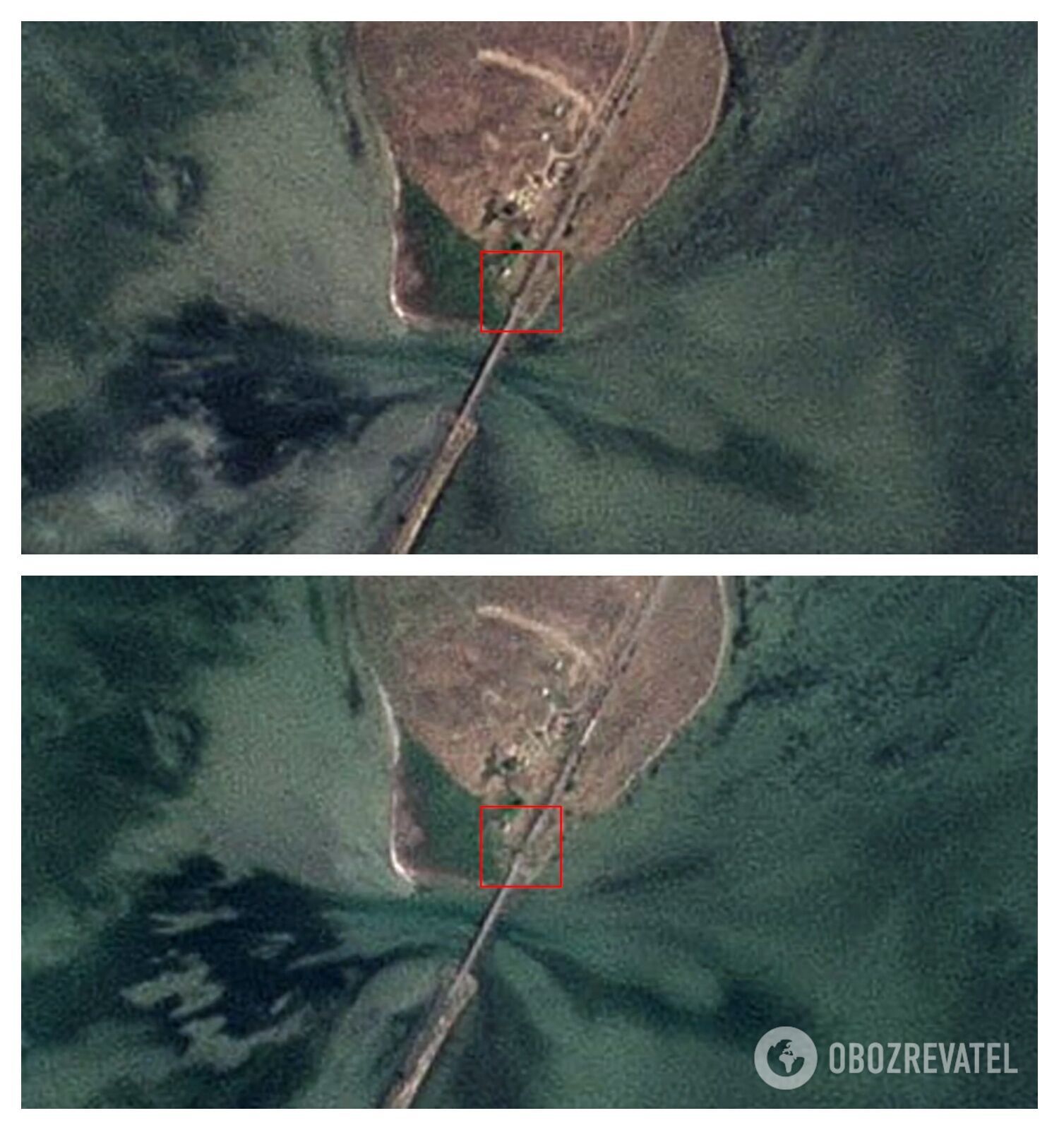 Comparison of satellite images of the railway bridge in the Chongar area