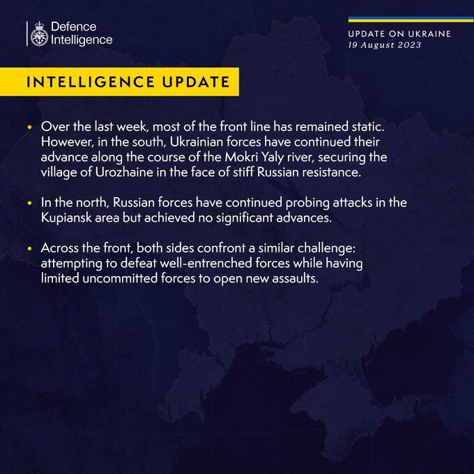 British intelligence said the Ukrainian Armed Forces counteroffensive in the south was successful