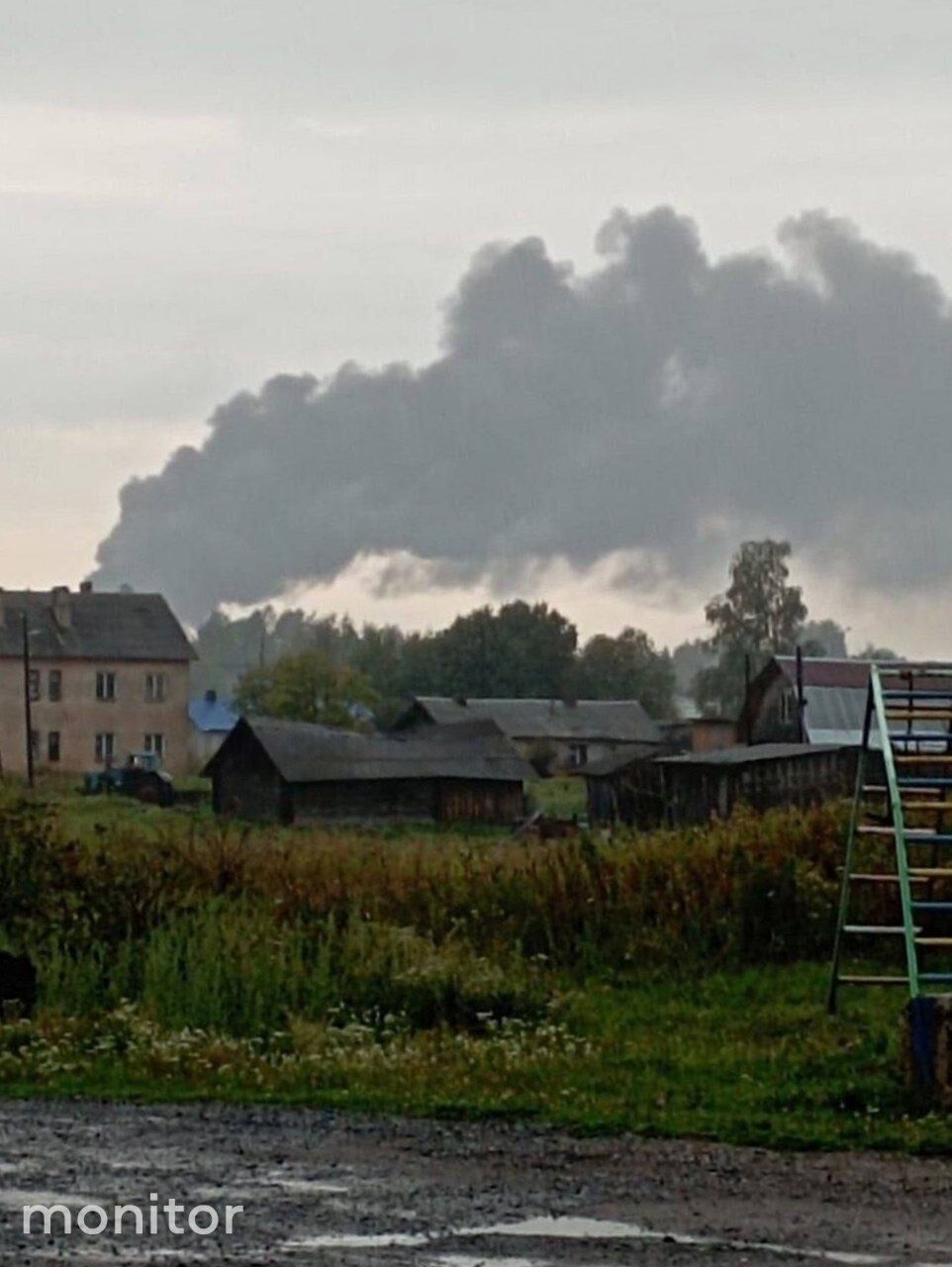 A drone hit an airfield in Novgorod region, Russia: a fire broke out. Photo