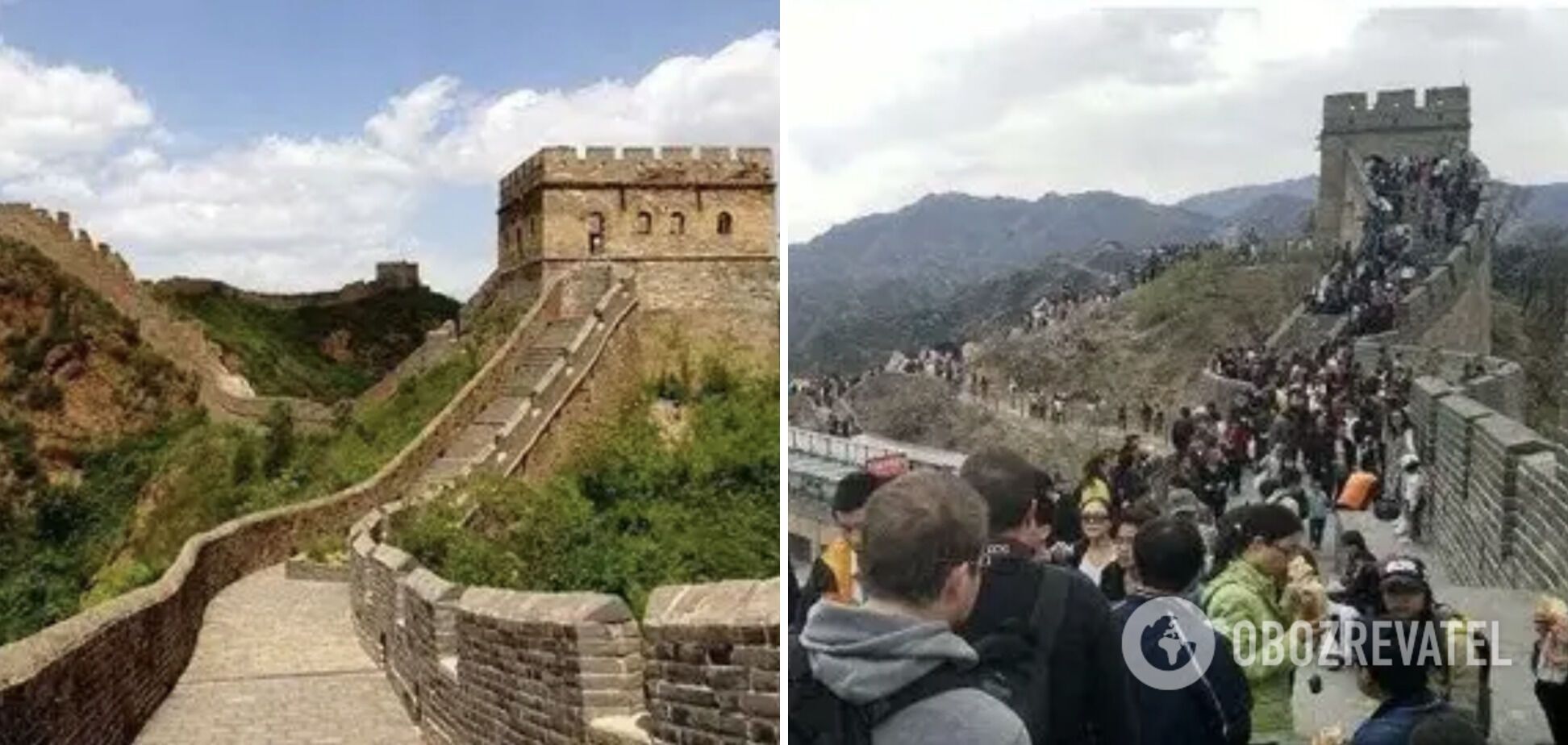 The Great Wall of China is surrounded by tourists