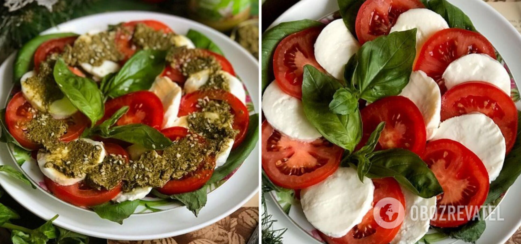 Caprese salad with pesto and olive oil