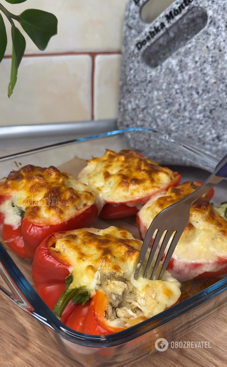 Delicious dietary and juicy stuffed peppers with julienne filling