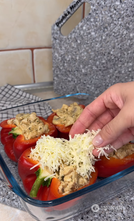 Delicious dietary and juicy stuffed peppers with julienne filling