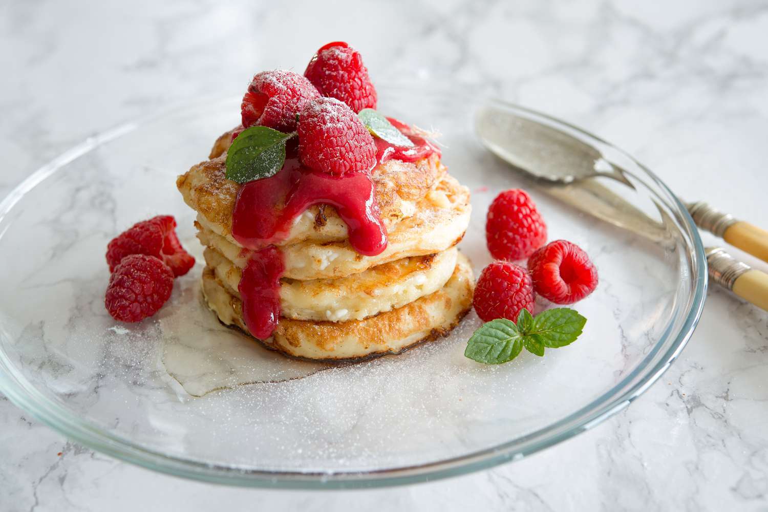 Pancakes with cottage cheese in milk