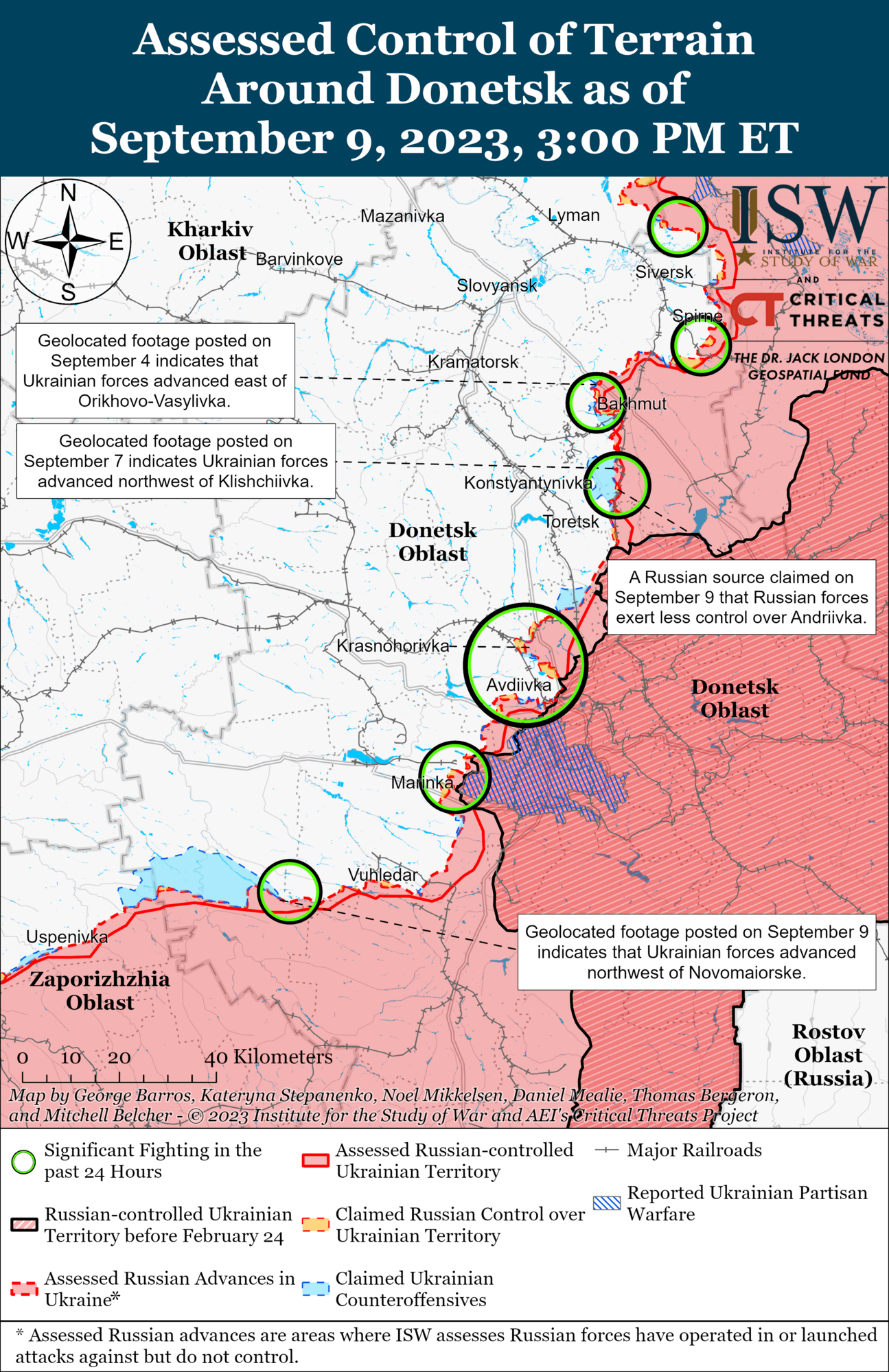 Mapa operacji wojskowych w regionie Doniecka.