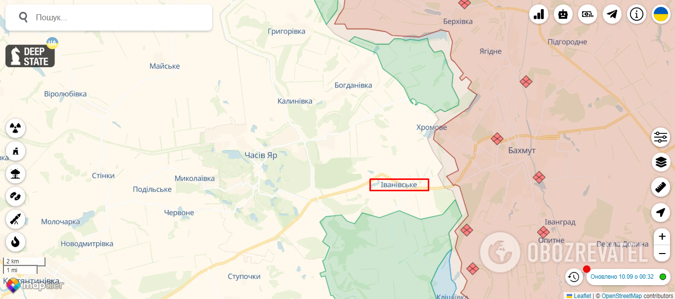 Ivanivske, Donetsk region on the map.