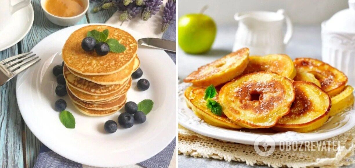 Pancakes with apples on sour cream