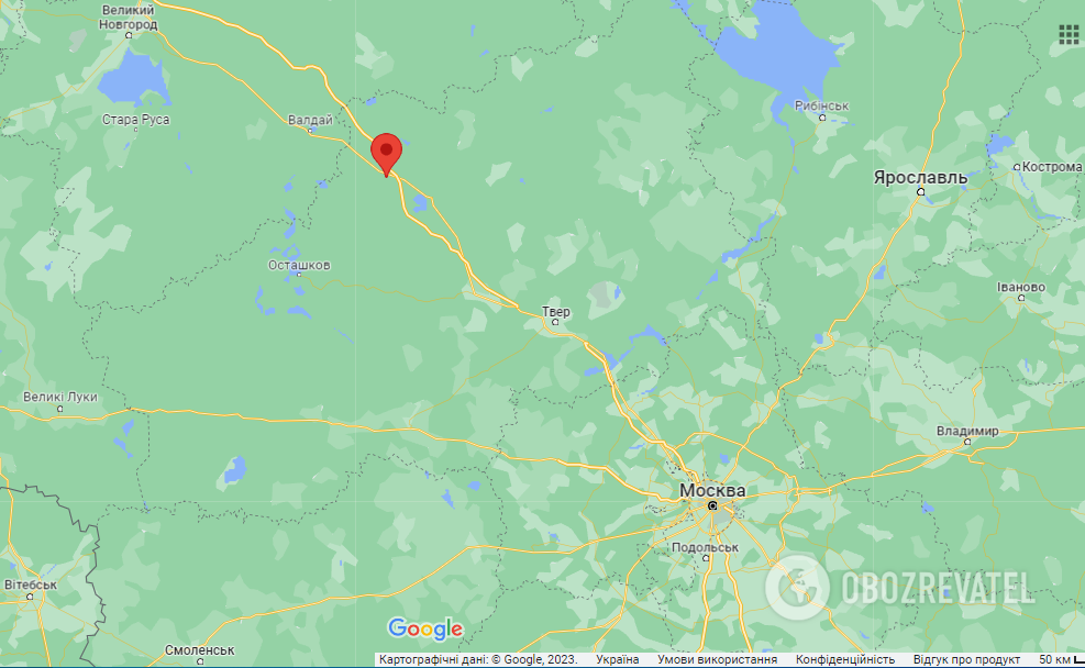 Khotilovo (Tver Region, Russian Federation) on the map. This is where the plane crashed