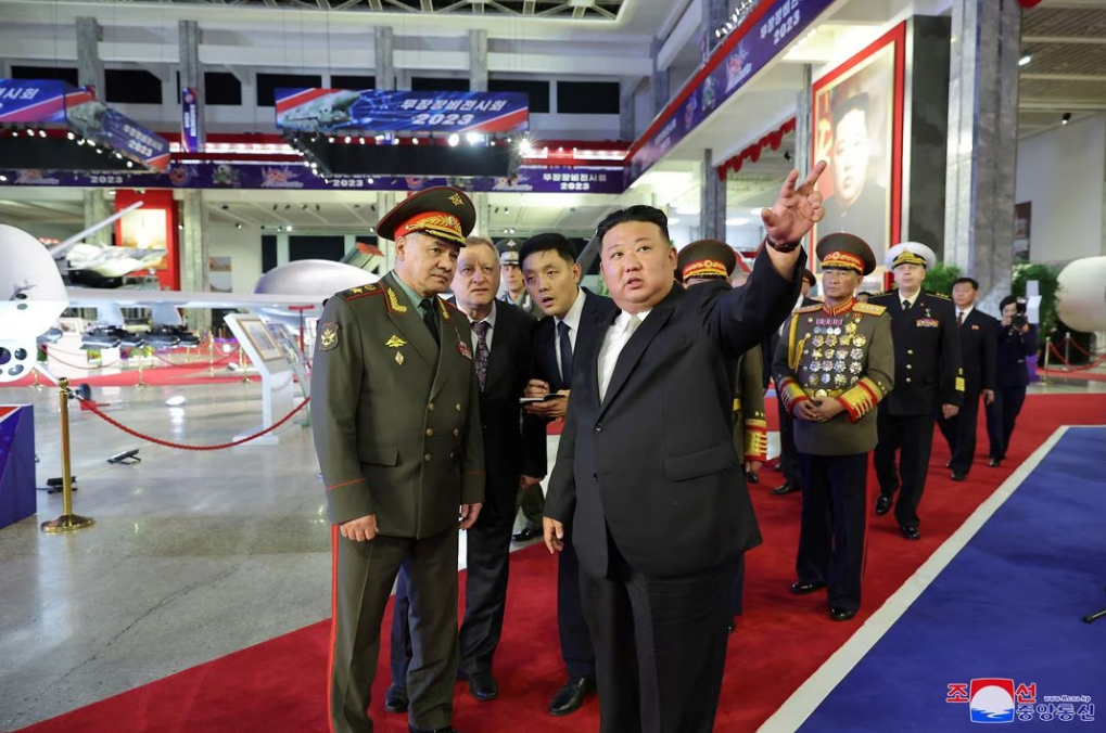 Sergei Shoigu at a weapons exhibition in the DPRK