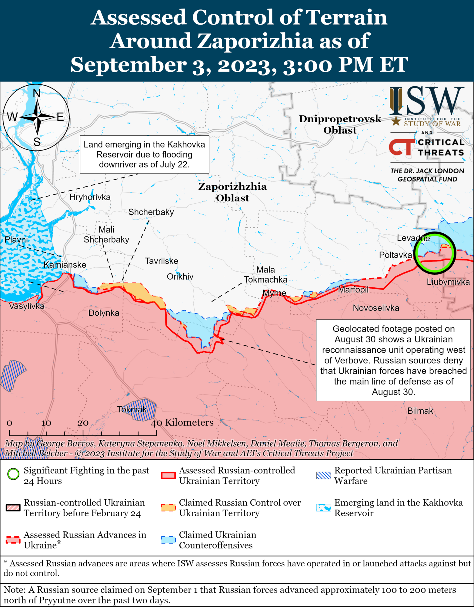 Map of the front line in Zaporizhzhya region