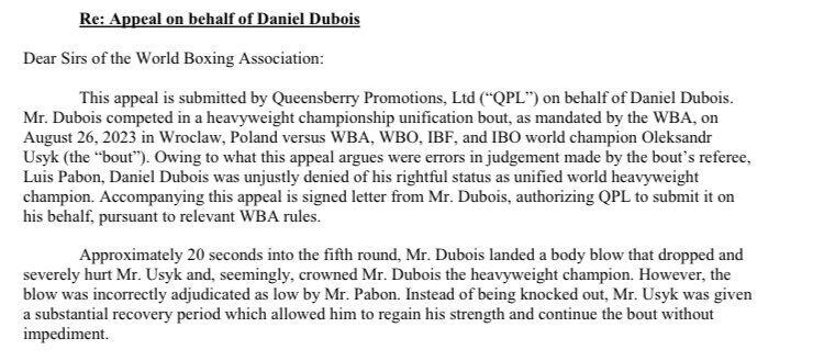 Stripped of the championship: the text of Dubois' appeal against the result of the fight with Usyk has appeared