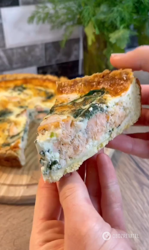 Hearty quiche with red fish and simple dough for lunch