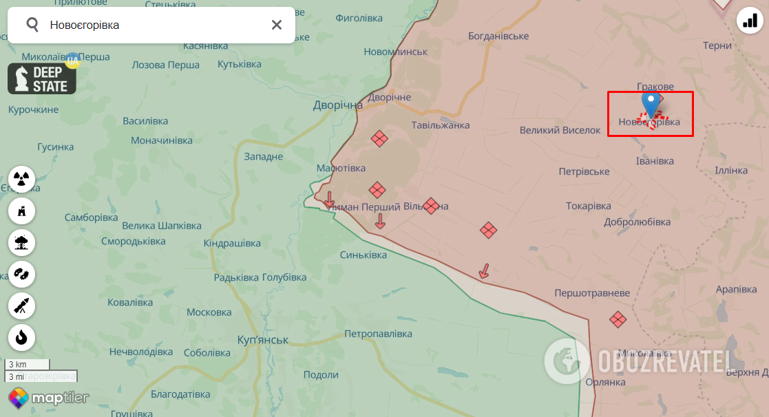 Novoyehorivka of the Kupiansk district on the map