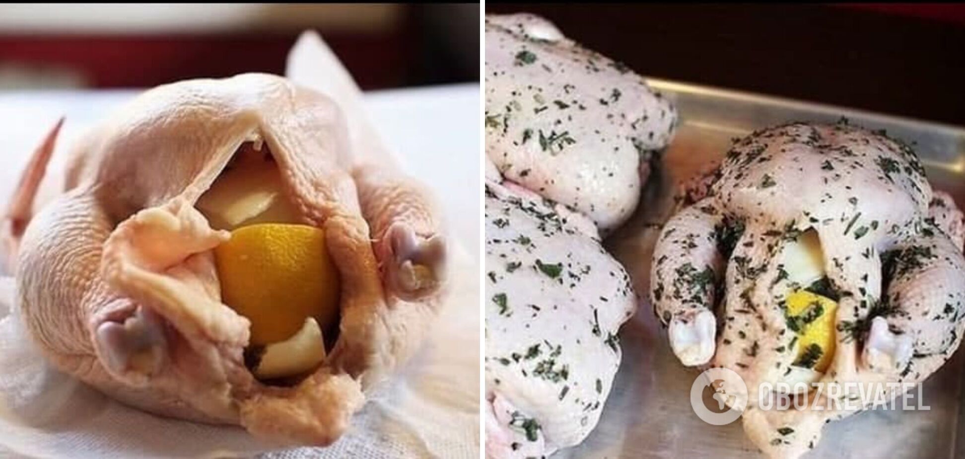 Stuffing chicken with lemons