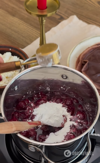 Chocolate pancakes with cherries and cottage cheese: an incredible breakfast dish