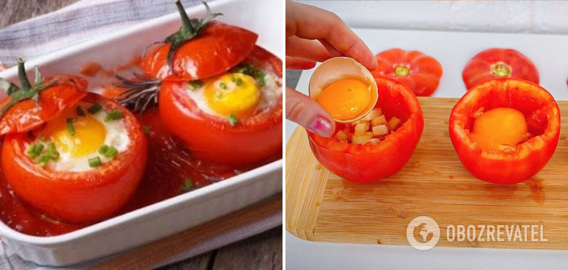Scrambled eggs in tomatoes for breakfast