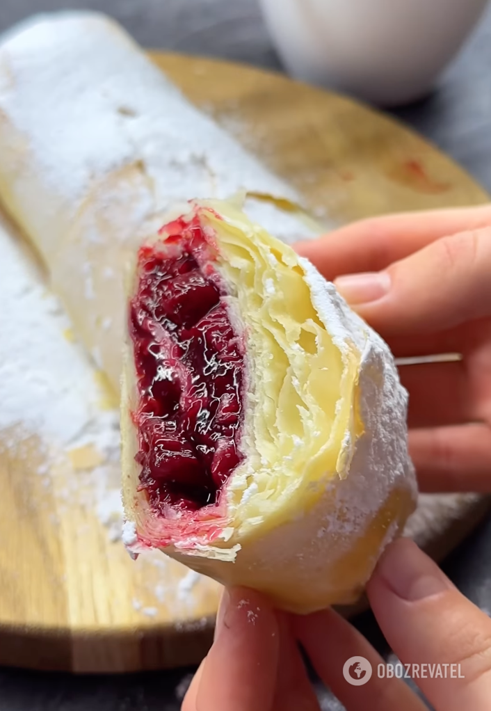 Ready strudel with cherries
