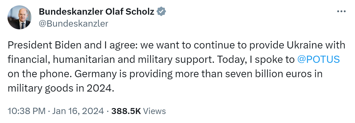 It will be almost doubled: Scholz announces the amount of aid to Ukraine from Germany after a conversation with Biden