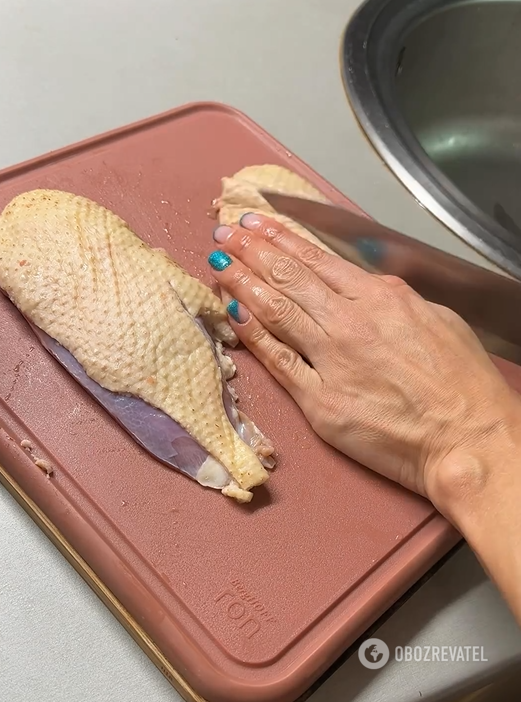 Cutting duck breast