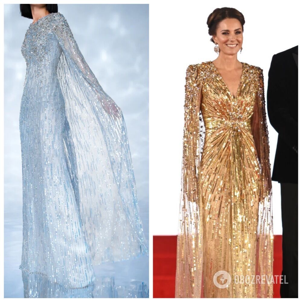 Dress with a waterfall effect. The wife of the Prince of Brunei repeated the ''dazzling'' image of Kate Middleton