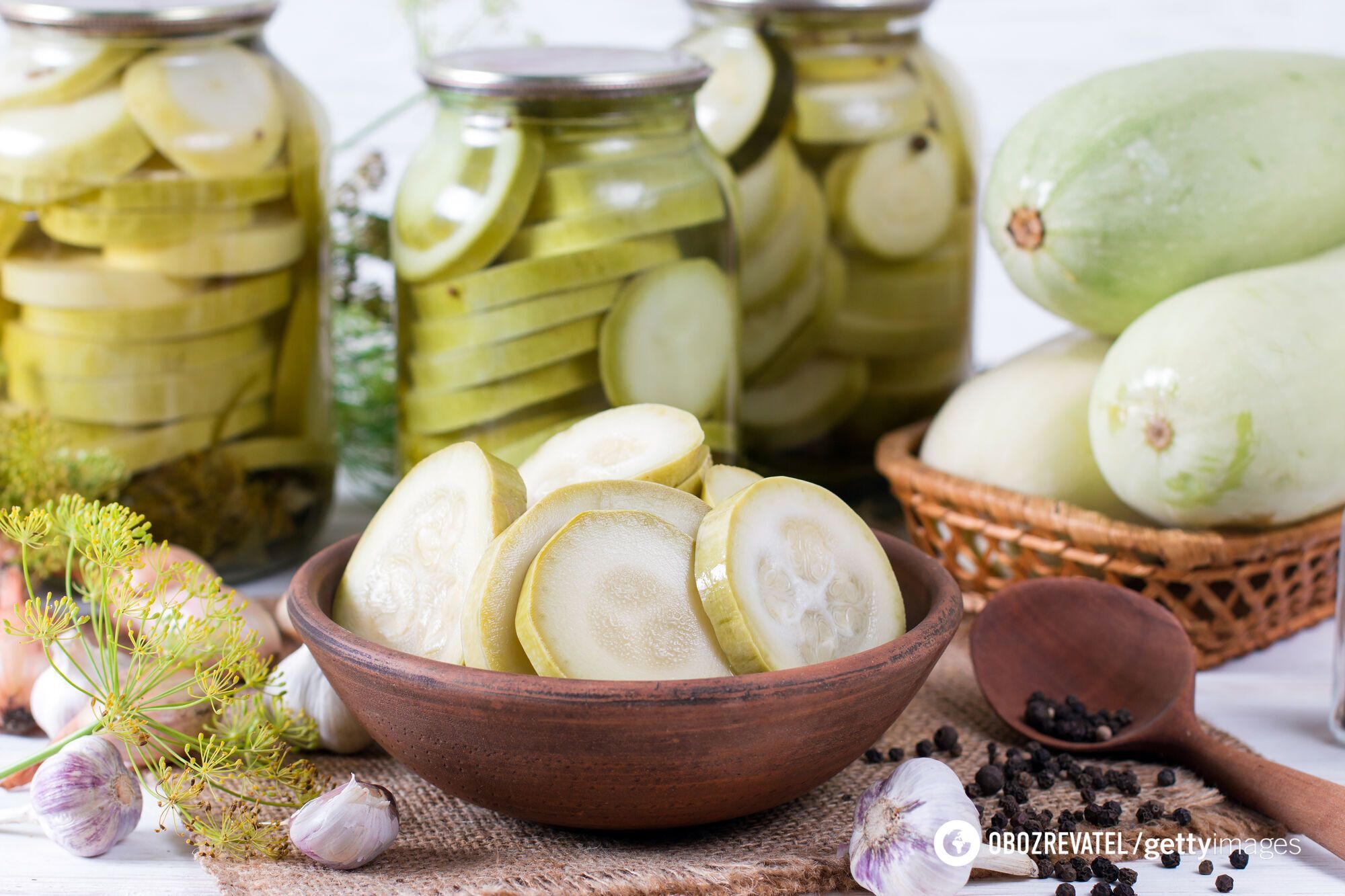 Pickled zucchini.