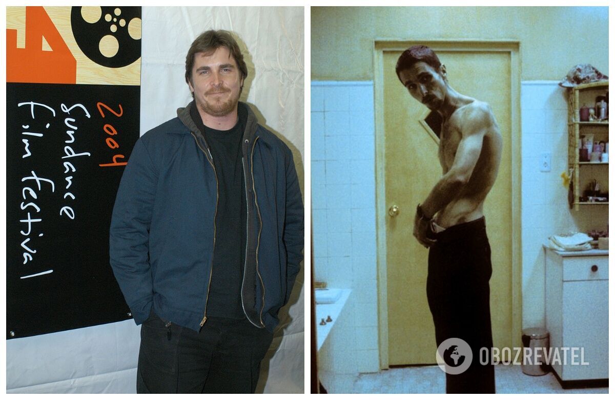 Christian Bale przed i po utracie wagi do filmu ''Maszynista''.