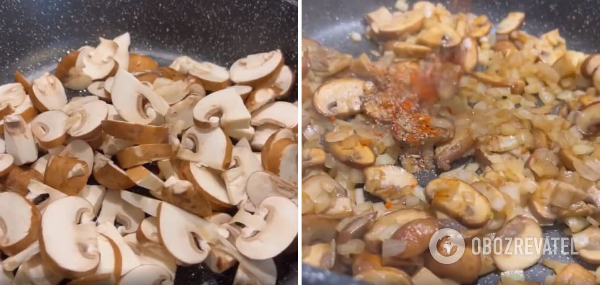 Frying mushrooms.