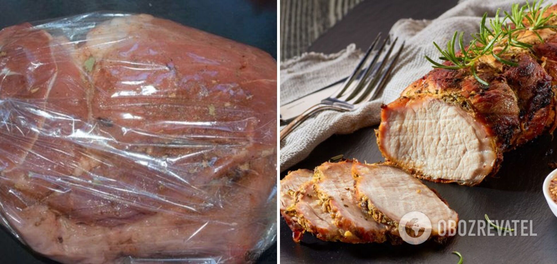 Cold boiled pork in a baking sleeve.