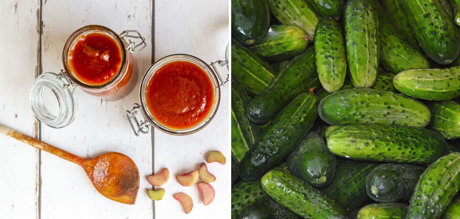 Cucumbers and tomato paste.