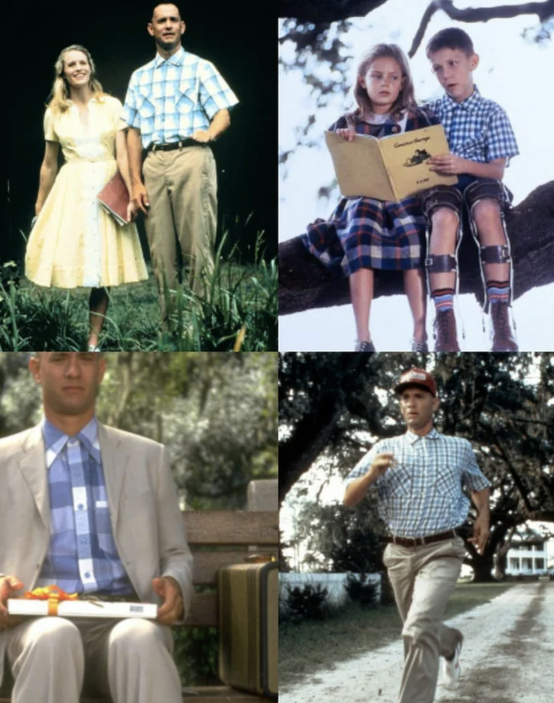 In the movie ''Forrest Gump'', the main character wore a blue shirt.