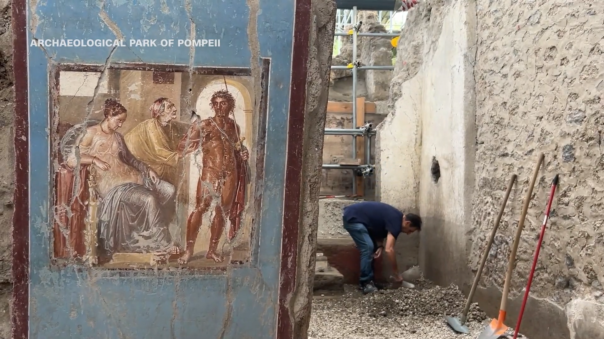 A tiny house with erotic frescoes was unearthed in Pompeii. Photo