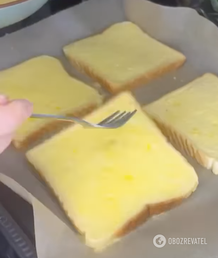 Bread in egg mixture