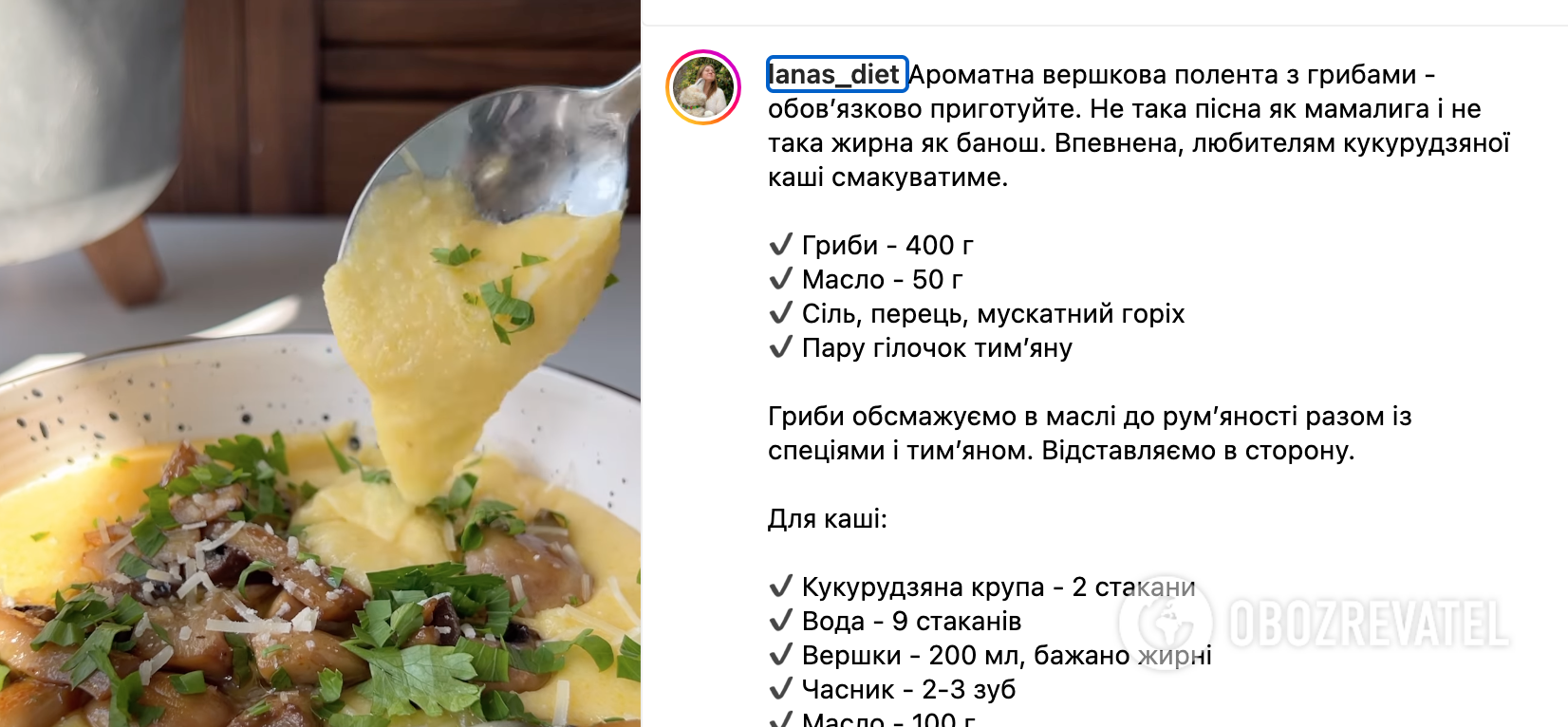 Recipe of the dish