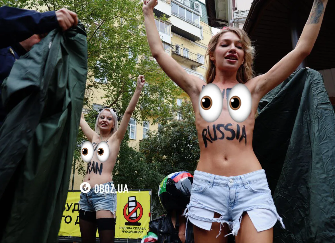 Femen zainscenizowały nagą akcję pod ambasadą Iranu w Ukrainie: ''posłały do diabła'' Teheran i Moskwę. Zdjęcia i wideo