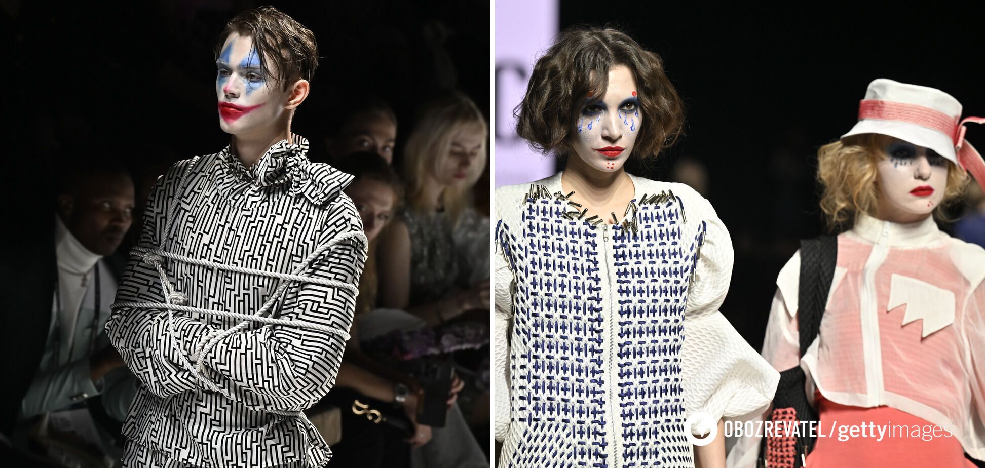 What ''high fashion'' looks like in Russia: clown makeup, humble shirt and camouflage. Photo from Moscow Fashion Week