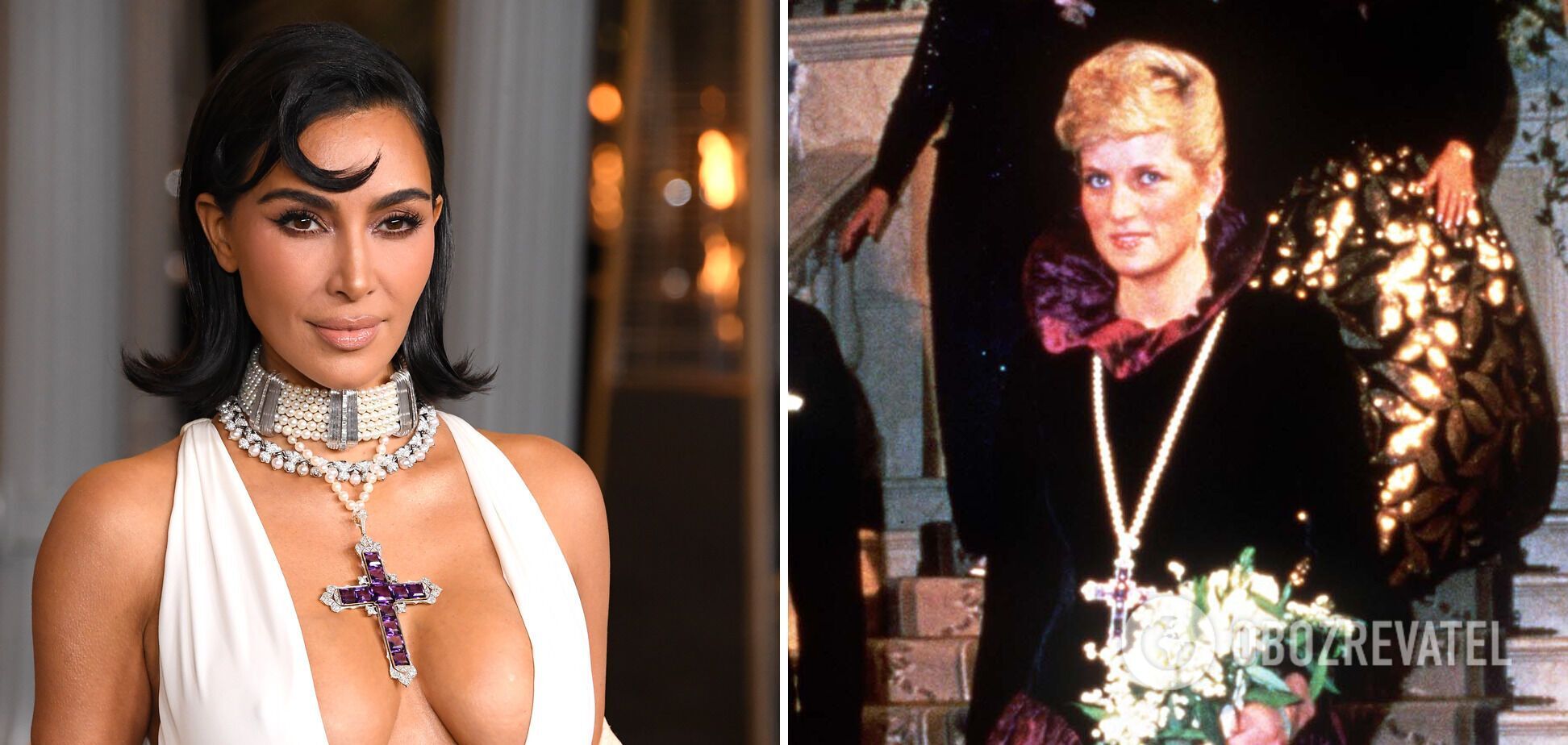 Kim Kardashian went out in public wearing Princess Diana's necklace for almost $200 thousand. Photo comparison