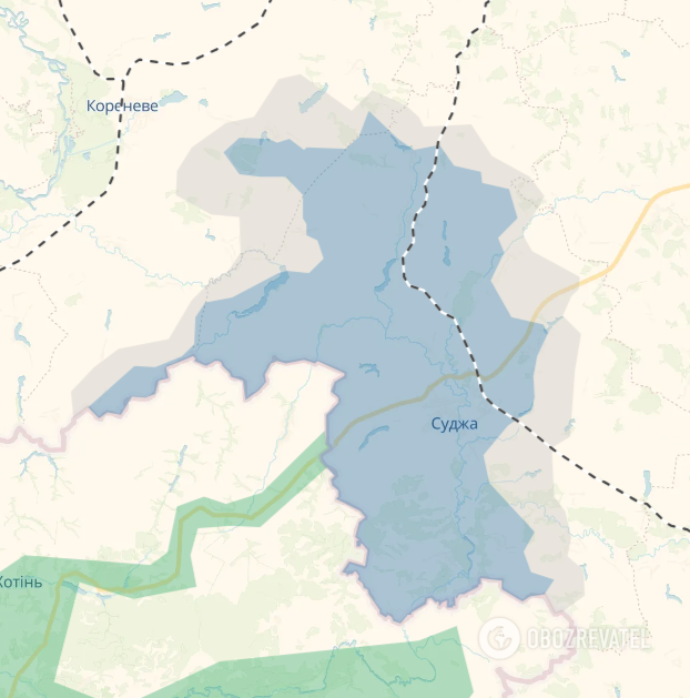 Map of military operations in the Kursk region of the Russian Federation