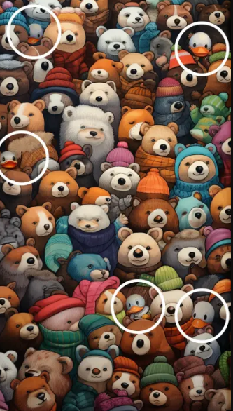 Find the hidden ducks among the cute bears: it's not as easy as it seems