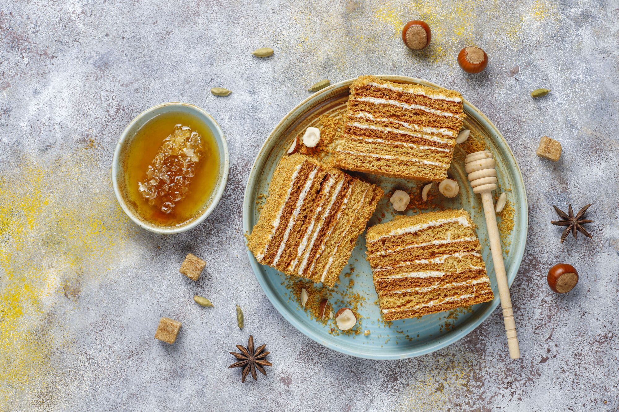 Spectacular chocolate Honey cake with cherry filling: an improved version of the popular dessert