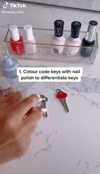 To avoid confusion, keys can be marked with nail polish.