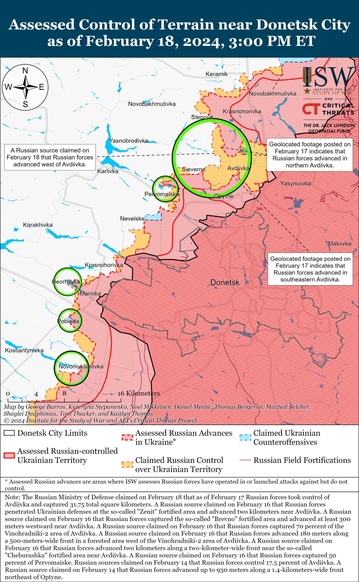 Map of the front line near Avdiivka, Donetsk region
