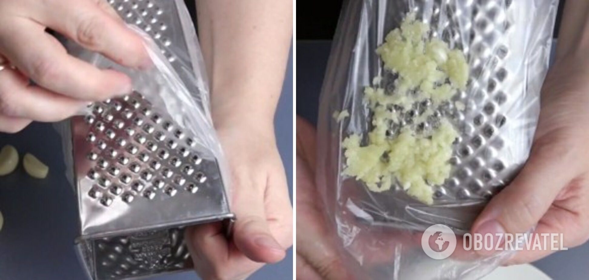 How to grate garlic with cling film