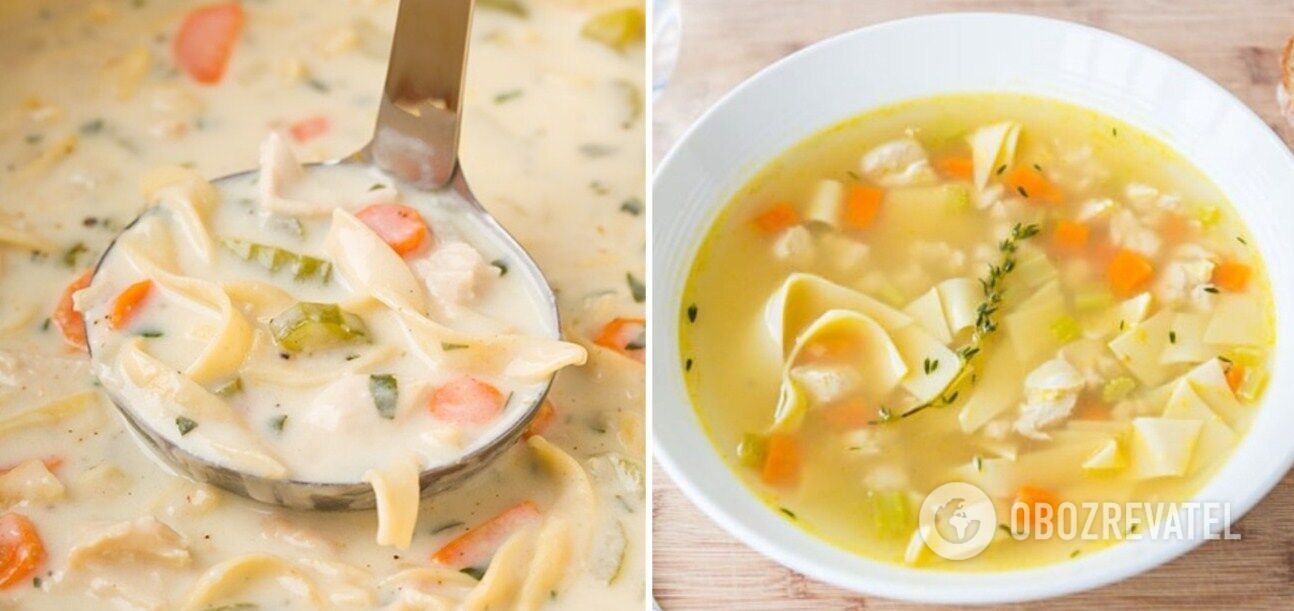 Chicken soup with sour cream and egg