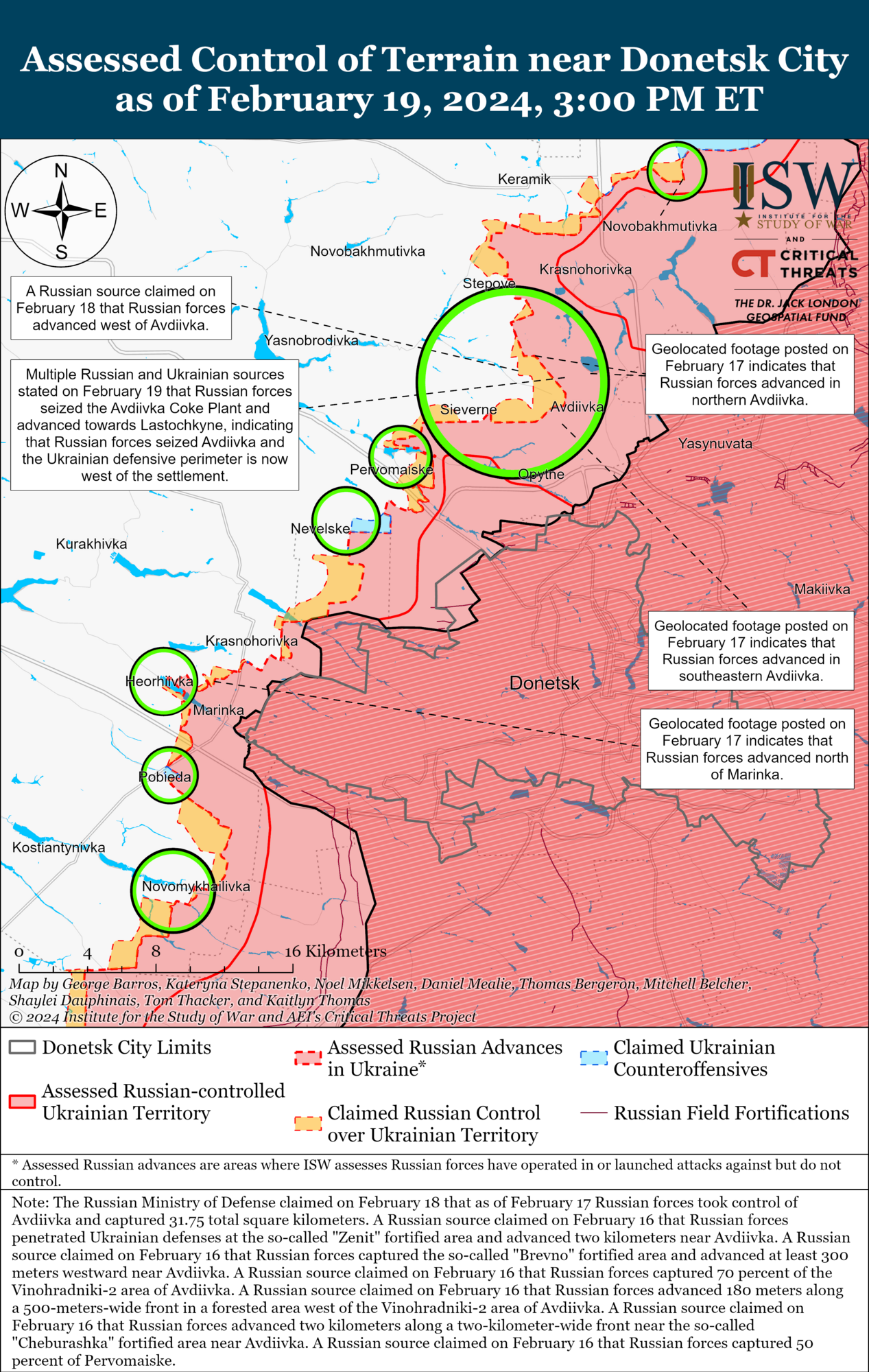 Russia sharply reduced the pace of offensive operations near Avdiivka after capturing the city: ISW explains what is happening. Map