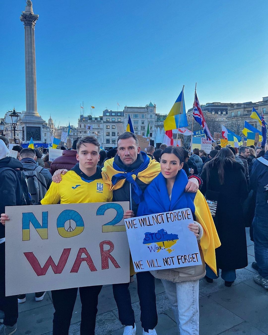 Andriy Shevchenko protests against the war in Ukraine.